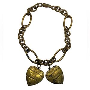 Victorian heart gold tone charm bracelet Chet & Mabel engraved love vintage